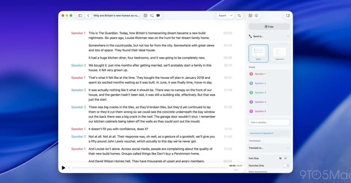 MacWhisper 14 重做逐字稿編輯：本機 AI 轉錄補返執稿短板