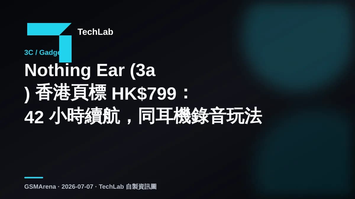 Nothing Ear (3a) 香港頁標 HK$799：42 小時續航，同耳機錄音玩法