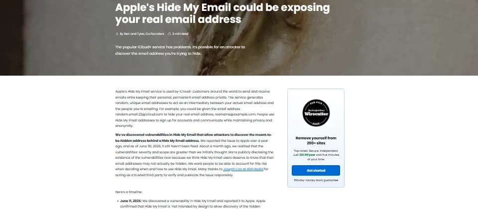 Apple Hide My Email 疑似穿窿：真實電郵有機會俾人反查，iCloud+ 用戶先停一停