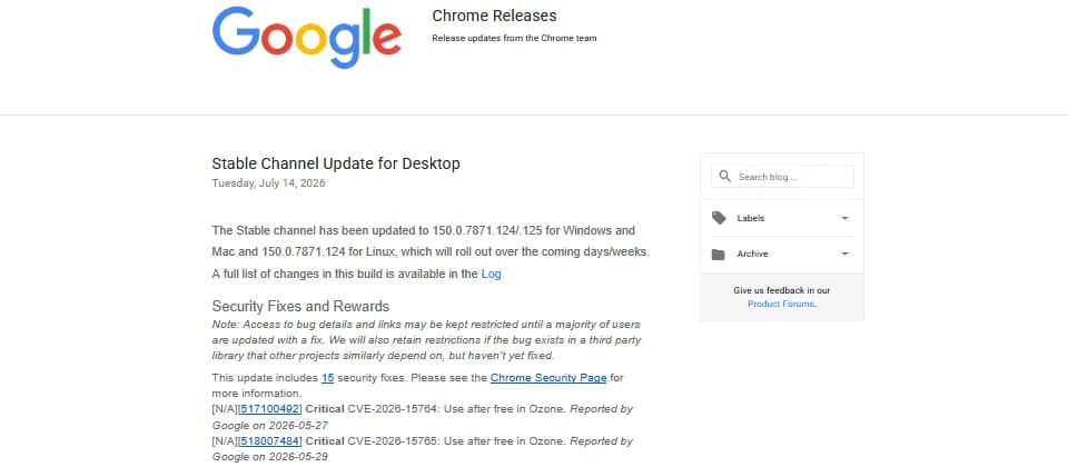 Chrome 150 修補兩個 Critical Ozone 漏洞：桌面、Android 更新方法