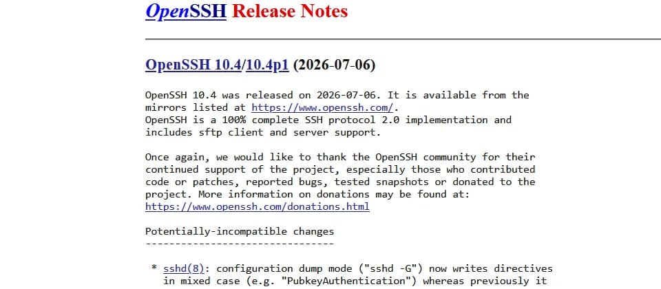 OpenSSH 10.4 補 8 項安全問題：PQC 簽章有得試，升級前要睇相容性