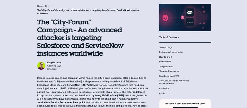 City-Forum 掃 Salesforce、ServiceNow：公開入口點樣變成資料外洩