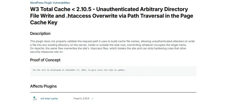 W3 Total Cache 滿分漏洞：即升 2.10.5 再查 .htaccess