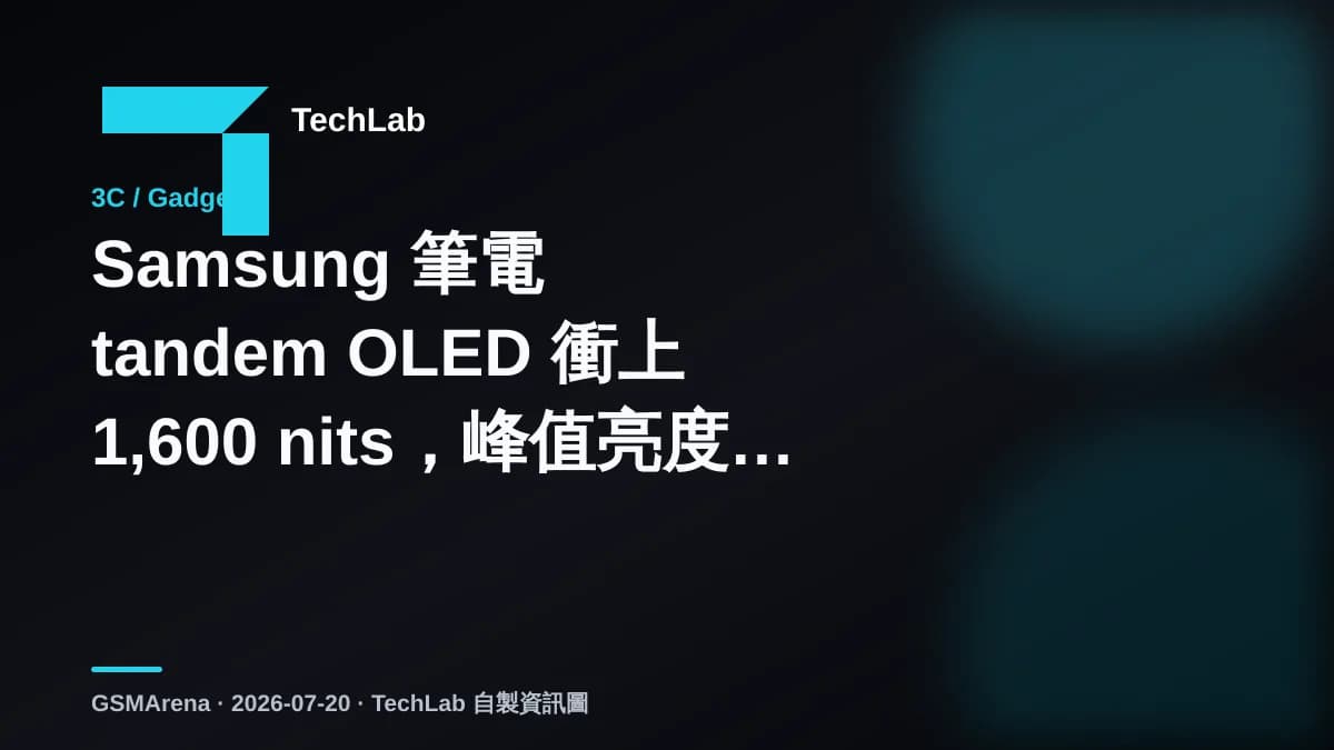 Samsung 筆電 tandem OLED 衝上 1,600 nits,峰值亮度要點睇先啱
