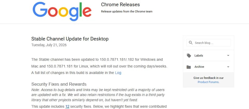 Chrome 150 再補 12 項高風險漏洞:電腦同 Android 都要核對版本