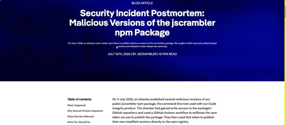 裝過受污染 Jscrambler 點算?查清 npm 痕跡同即刻換走 secrets