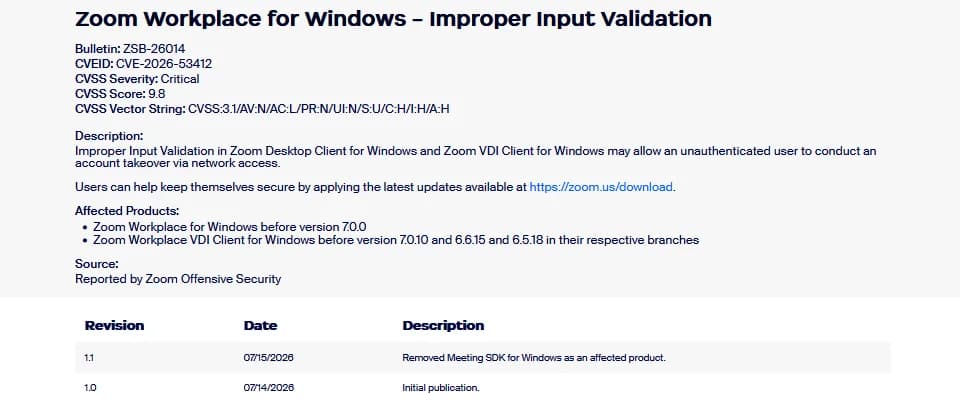 Windows 版 Zoom 爆 9.8 分帳號接管漏洞:受影響版本同更新方法一次睇