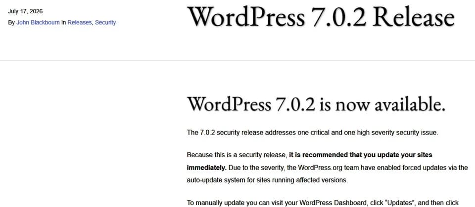 WordPress 核心漏洞已有人攻擊:網站管理員即刻更新同查後門