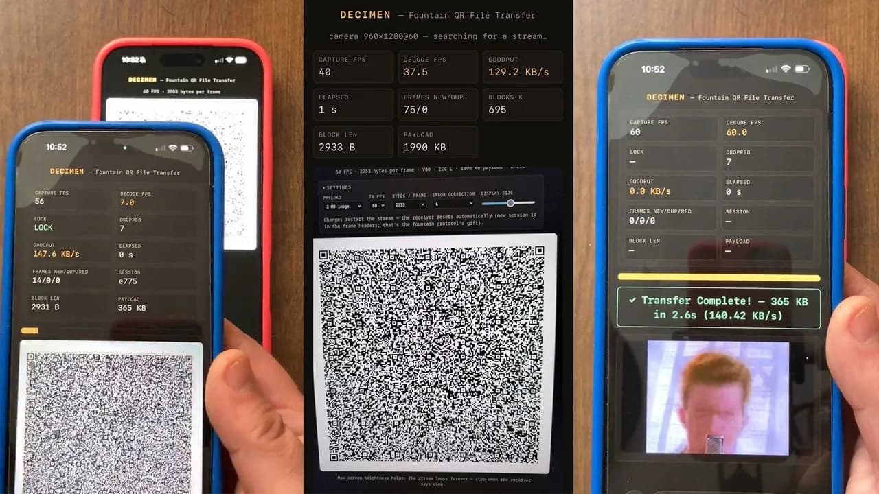 手機對住高速閃動 QR code 就傳到檔:186 KB/s 光學傳輸有幾實際?