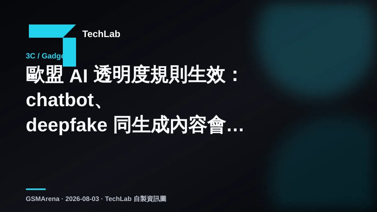 歐盟 AI 透明度規則生效:chatbot、deepfake 同生成內容會點標示