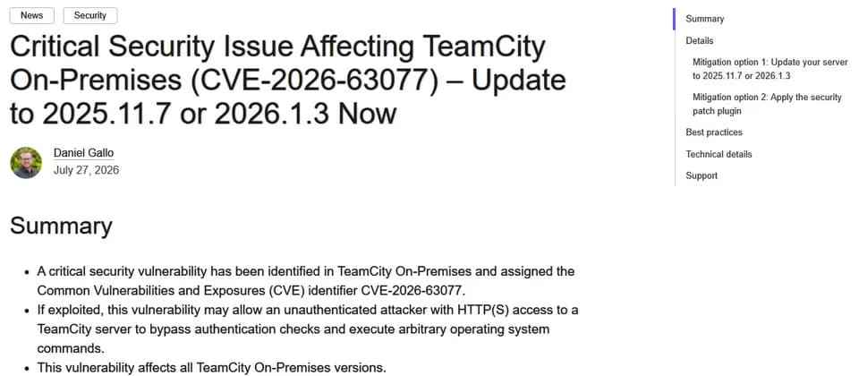 TeamCity 爆重大未登入 RCE:管理員要即刻升級兼收緊 server 存取
