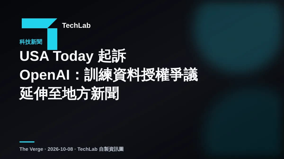 USA Today 起訴 OpenAI:訓練資料授權爭議延伸至地方新聞