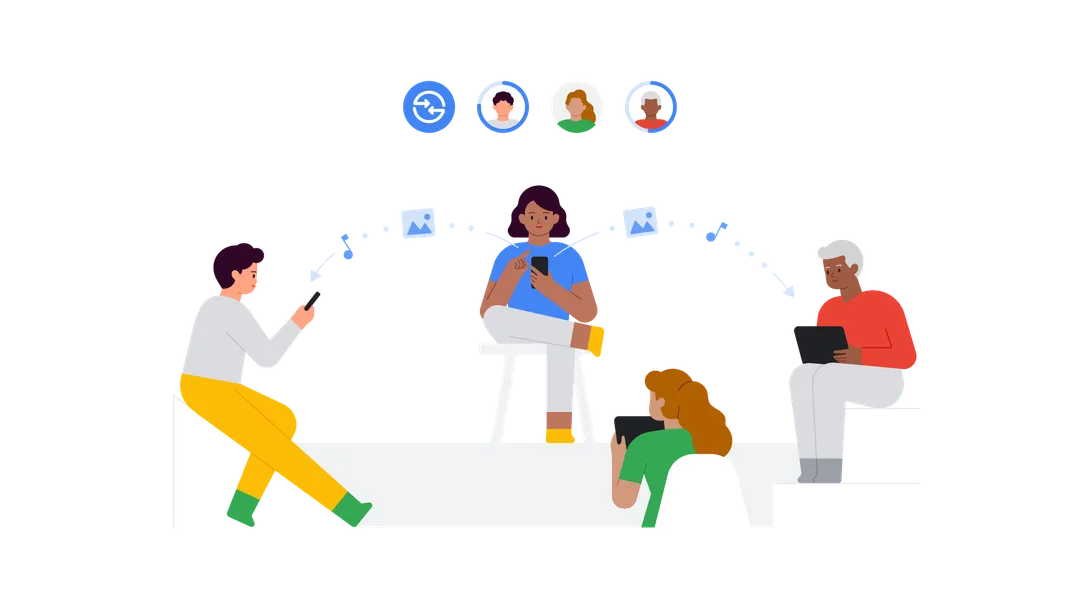 Google Android Help 入面 Quick Share 教學圖，示範用 Android 收發檔案