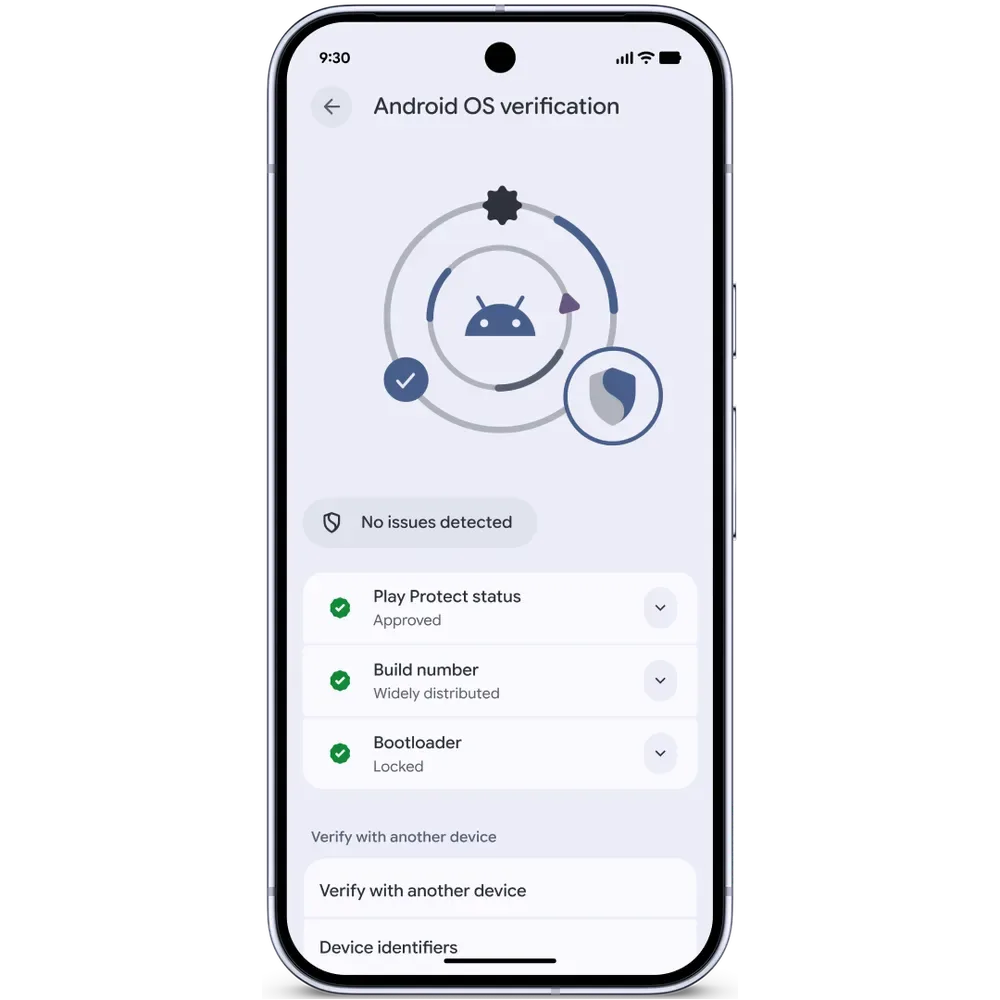 Google 官方 Android OS verification 畫面，顯示手機系統屬官方 build