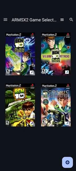 ARMSX2 Google Play 頁面截圖,手機畫面顯示遊戲列表同多個 PS2 遊戲封面