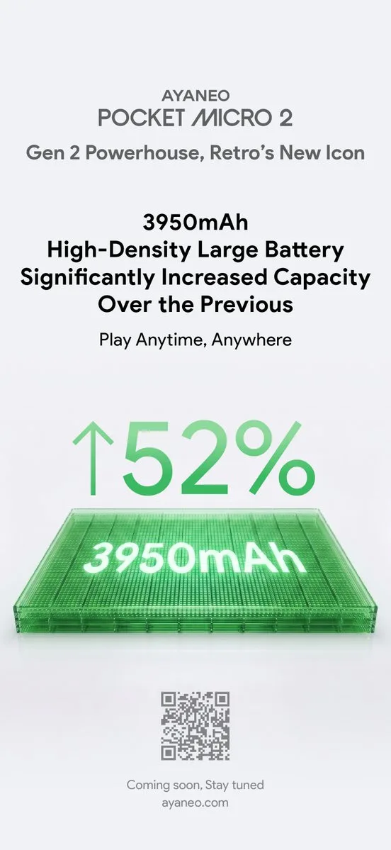 AYANEO Pocket MICRO 2 官方 3,950mAh 電池預告圖