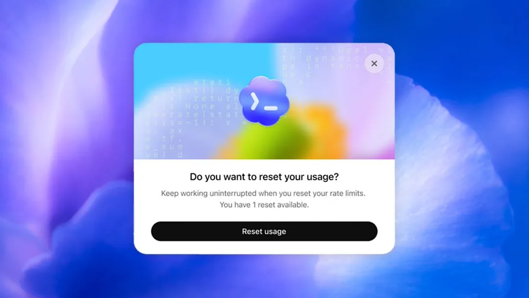 OpenAI 官方 X 影片截圖,畫面顯示 Codex reset usage 對話框