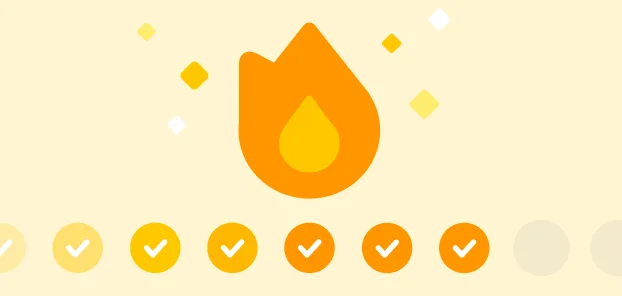 Duolingo 官方 blog 用火焰同連續打勾示意 streak 習慣