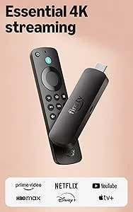 Fire TV Stick 4K Select 串流手指同 Alexa 遙控器,旁邊有 Prime Video、Netflix 同 YouTube 等 app 標誌