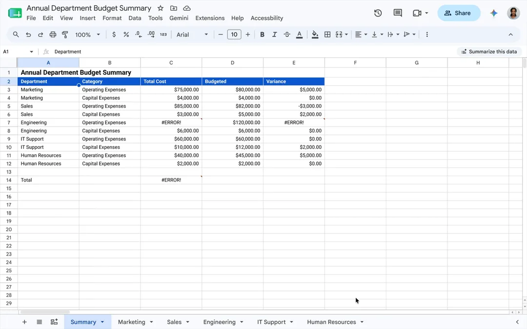 Google 官方示範 Gemini 喺 Sheets 入面分析公式錯誤，同畀出修正版