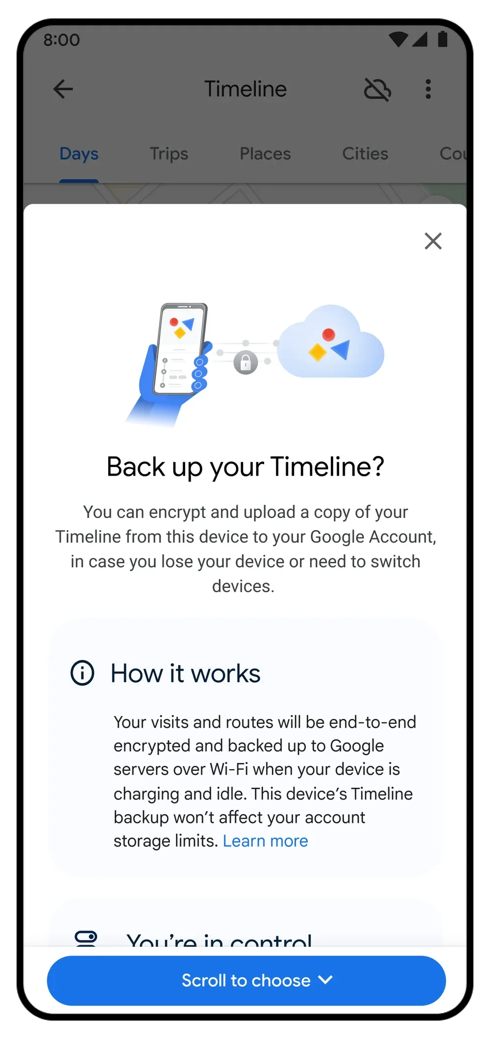 Google Maps Timeline 備份提示畫面