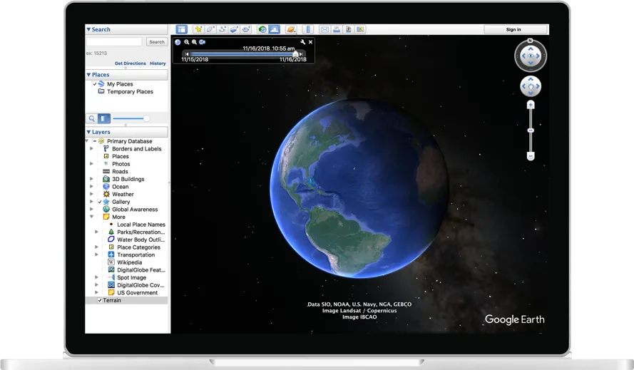 Google Earth Pro 桌面版介面截圖，用嚟對比舊有進階功能