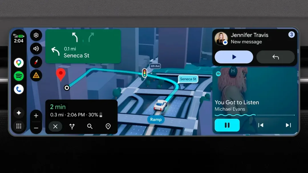 Google 官方 Android Auto 新一代車廂介面示意圖
