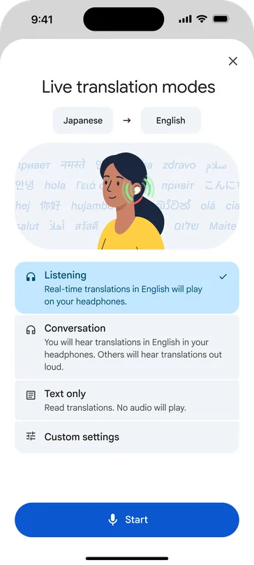 Google Translate Live translate 用手機同耳機做日英即時翻譯示意