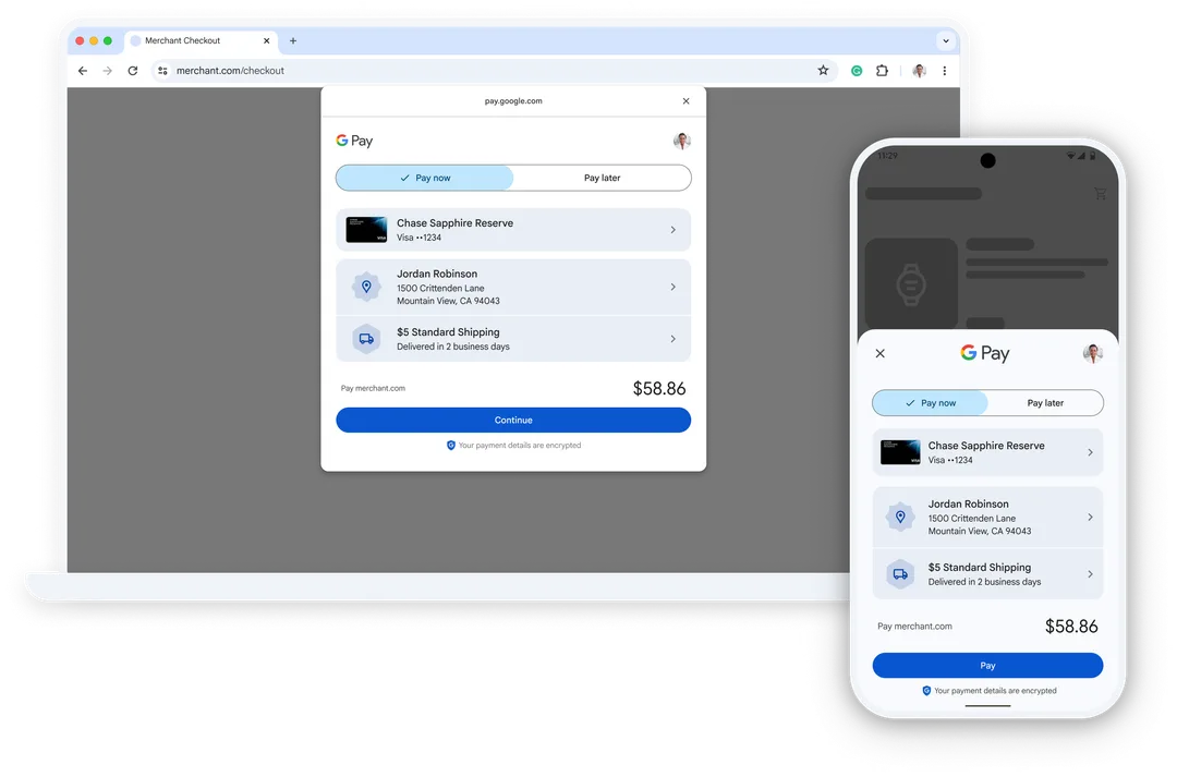 Google Pay developer 頁面示意 checkout 付款流程