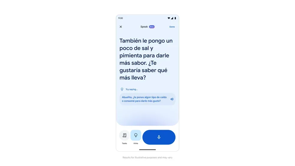 Google Translate Practice mode 入面嘅 AI 口語練習畫面