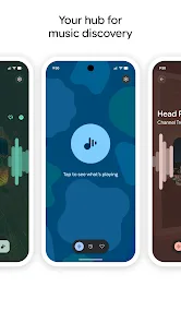 Now Playing app 嘅 Google Play 截圖，展示音樂探索首頁同手機畫面