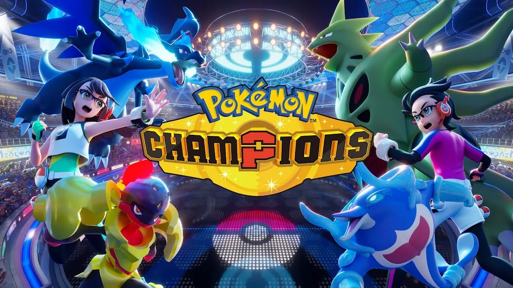 Google Play 上《Pokémon Champions》商店截圖,展示手機版遊戲畫面
