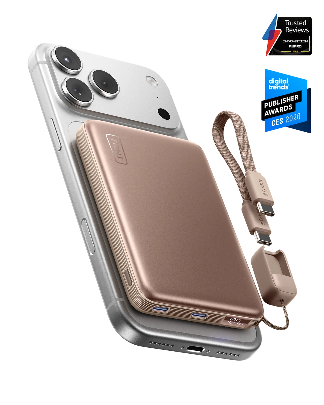 INIU SnapGo Air 磁吸喺手機背面,旁邊有 USB-C GoCord 掛繩線