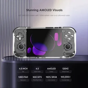 Retroid Pocket Nova 官方正面圖，展示 4:3 AMOLED 屏幕同規格重點
