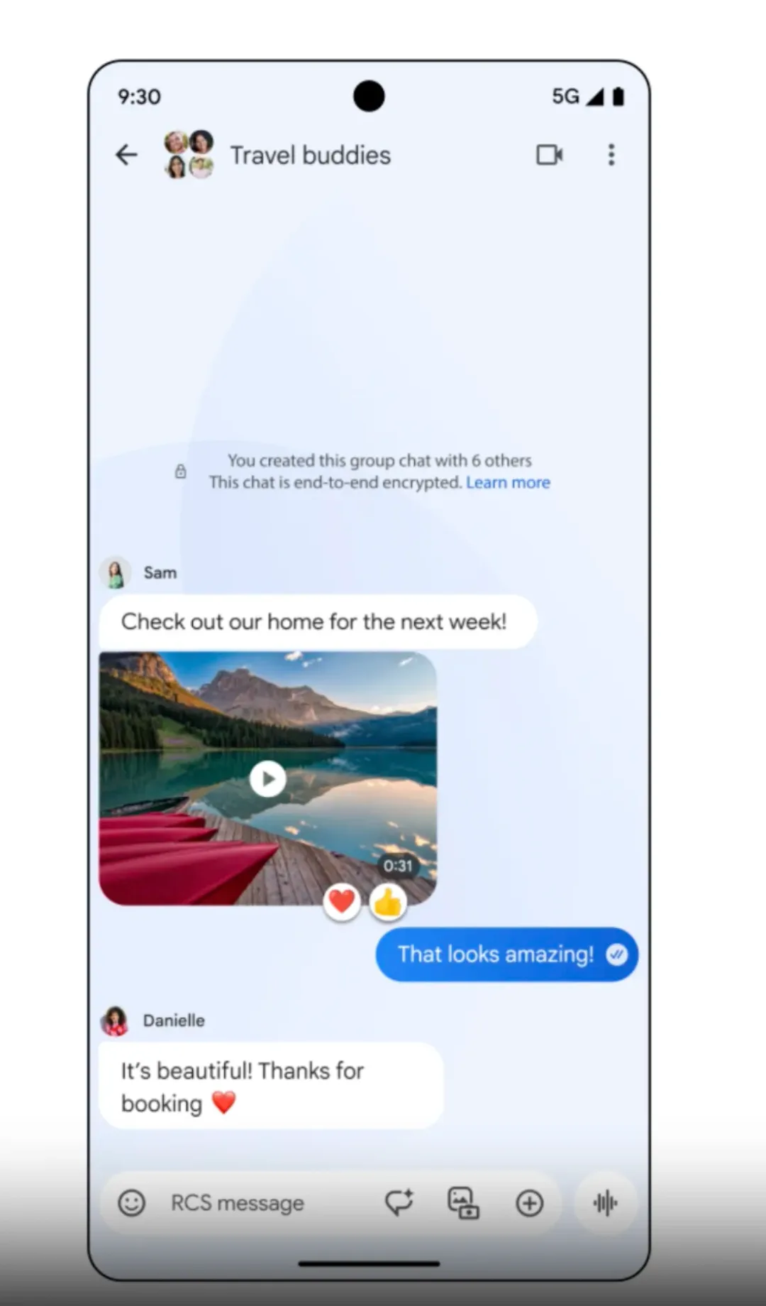 Google Messages RCS 群組對話功能示意畫面