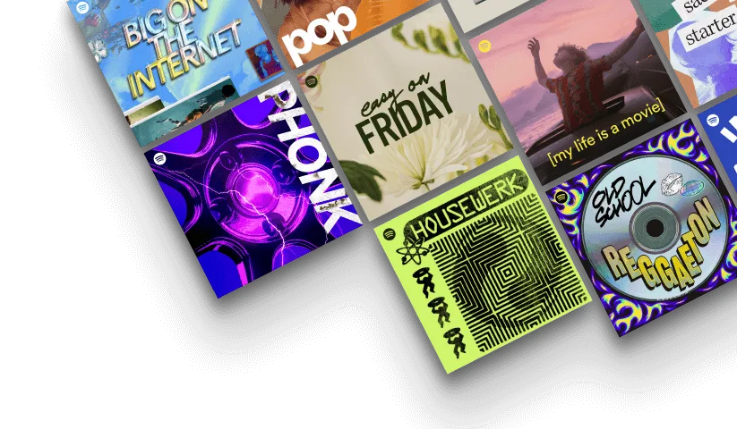 Spotify Premium 官方產品頁用嘅播放清單視覺圖，畫面有多張專輯同歌單封面