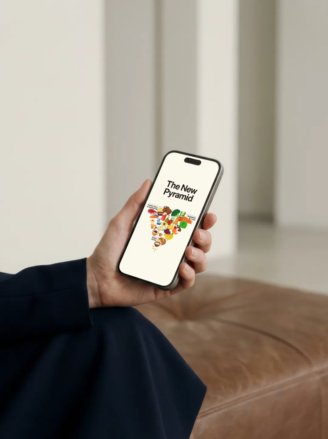 NDS 官方項目圖入面,手機顯示 Eat Real Food 嘅 The New Pyramid 頁面。