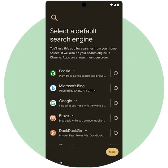 Android 開機設定入面嘅搜尋器選擇畫面示意圖