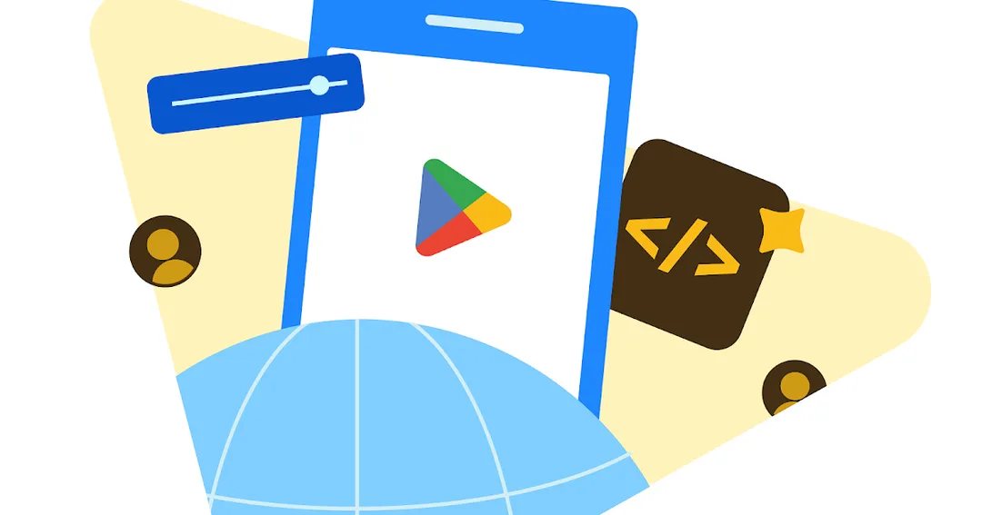 Google 官方 blog 嘅 Google Play 政策更新插圖，有 Play Store 圖示同 developer 元素