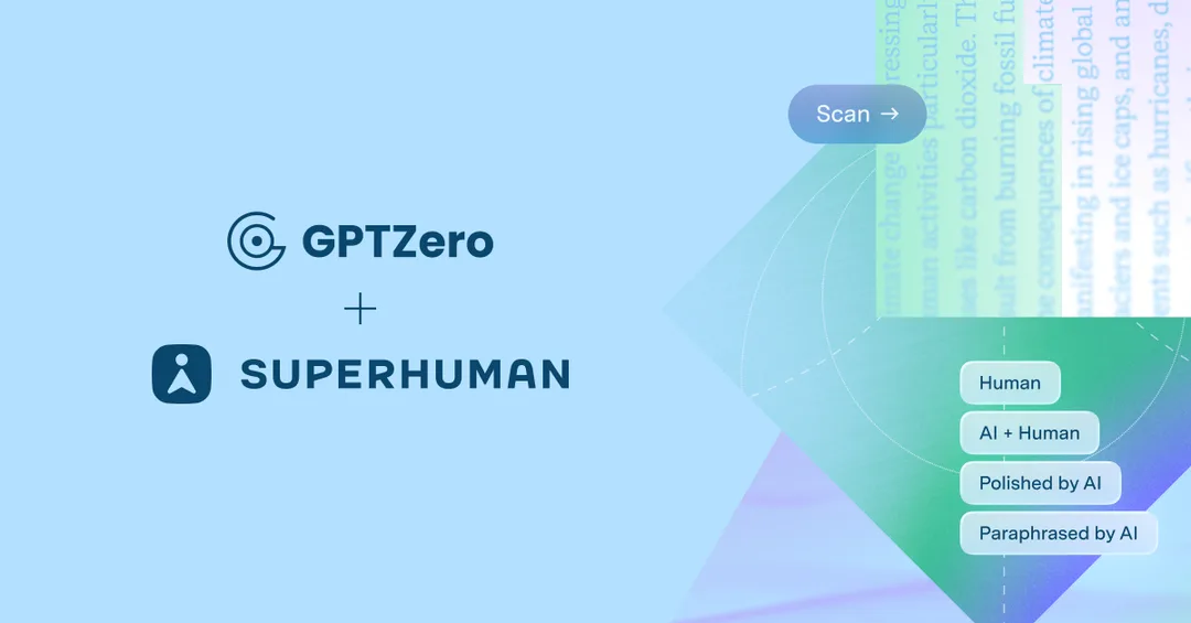 GPTZero 官方 blog 配圖,講 GPTZero 加入 Superhuman