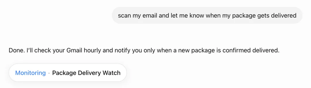 ChatGPT 用 connected Gmail 監察包裹送達嘅 scheduled task 範例