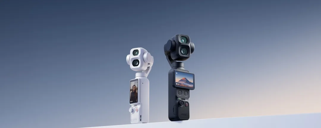 Osmo Pocket 4P 黑白兩色機身,雲台上見到上下雙鏡設計