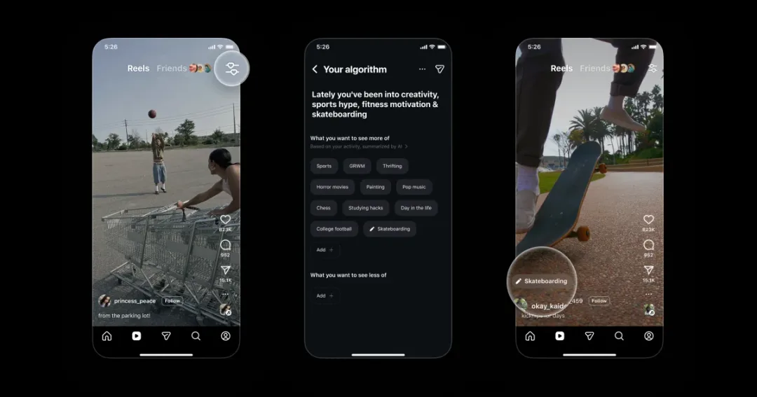 Instagram 官方示範 Your Algorithm 興趣設定畫面