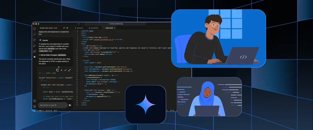Gemini Code Assist 喺深色程式碼編輯器入面顯示 coding 建議嘅官方示意圖