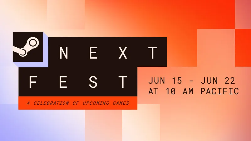 Steam Next Fest June 2026 官方活動主視覺,背景係多款遊戲畫面拼貼