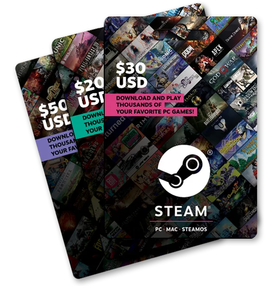 Steam 官方頁顯示嘅實體禮品卡示意圖