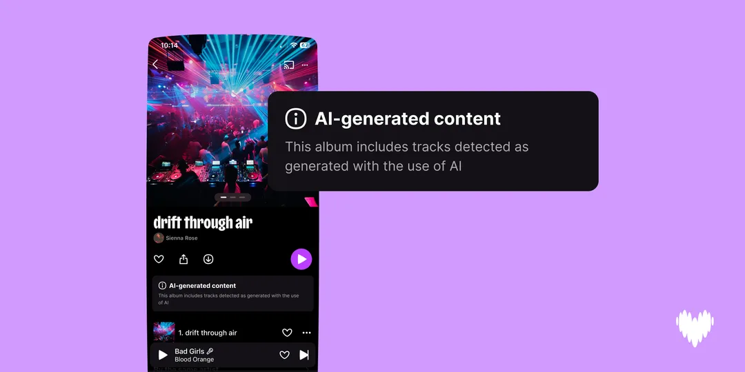 Deezer 官方圖,示範 app 入面顯示 AI-generated content 標籤