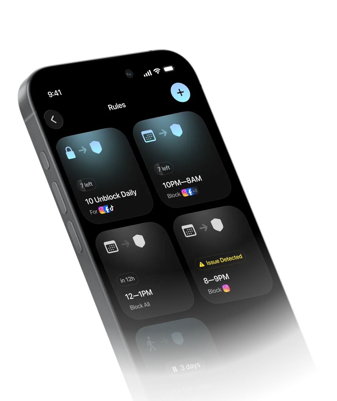 Opal app 嘅 Focus Rules 介面 mockup,展示手機鎖 app 設定