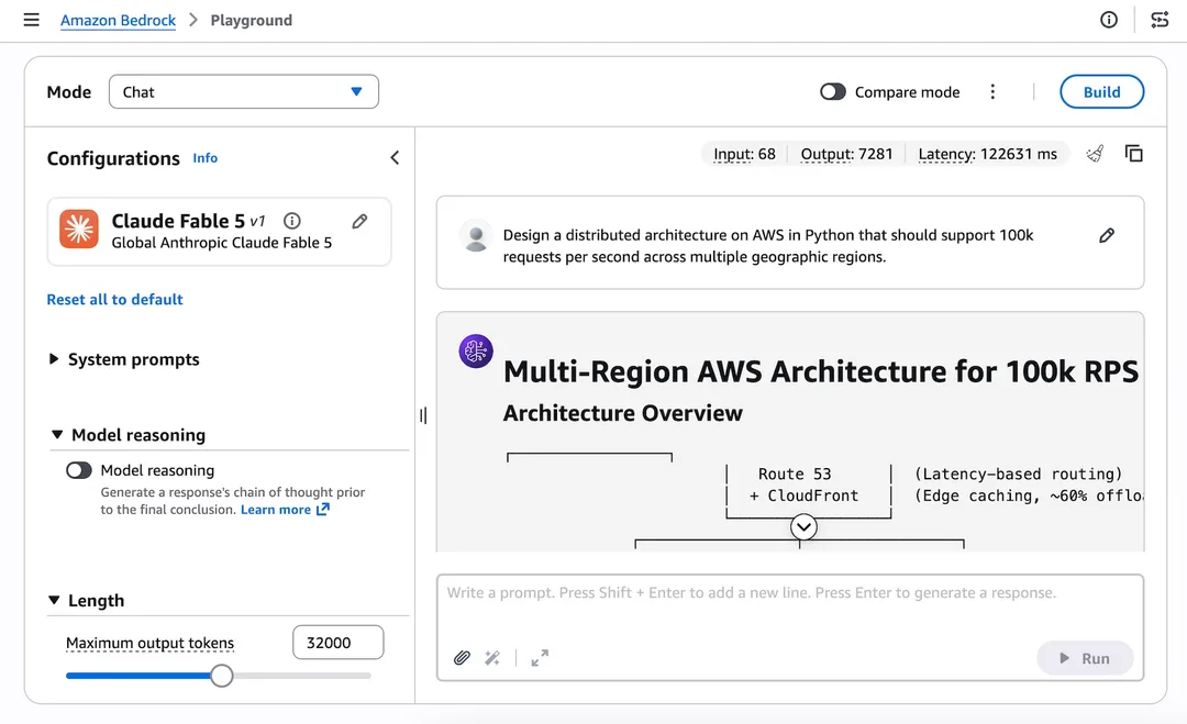 AWS Bedrock console 入面 Claude Fable 5 模型頁面截圖