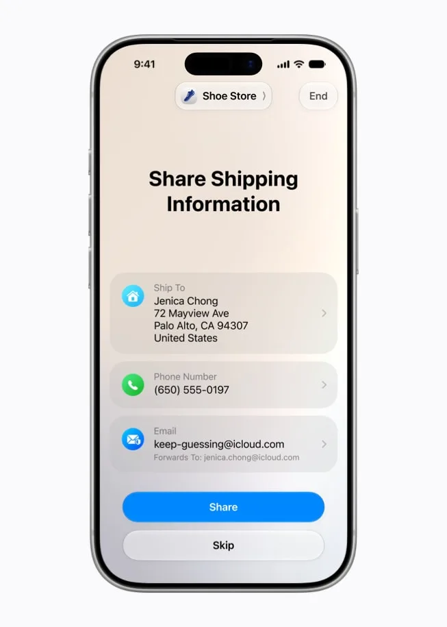 iPhone 顯示 Tap to Share 分享送貨資料畫面